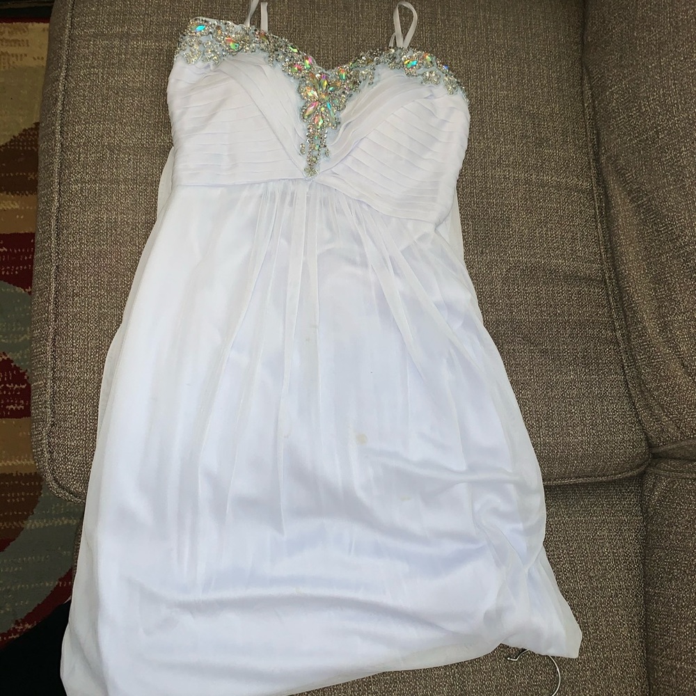 Light blue prom dress.